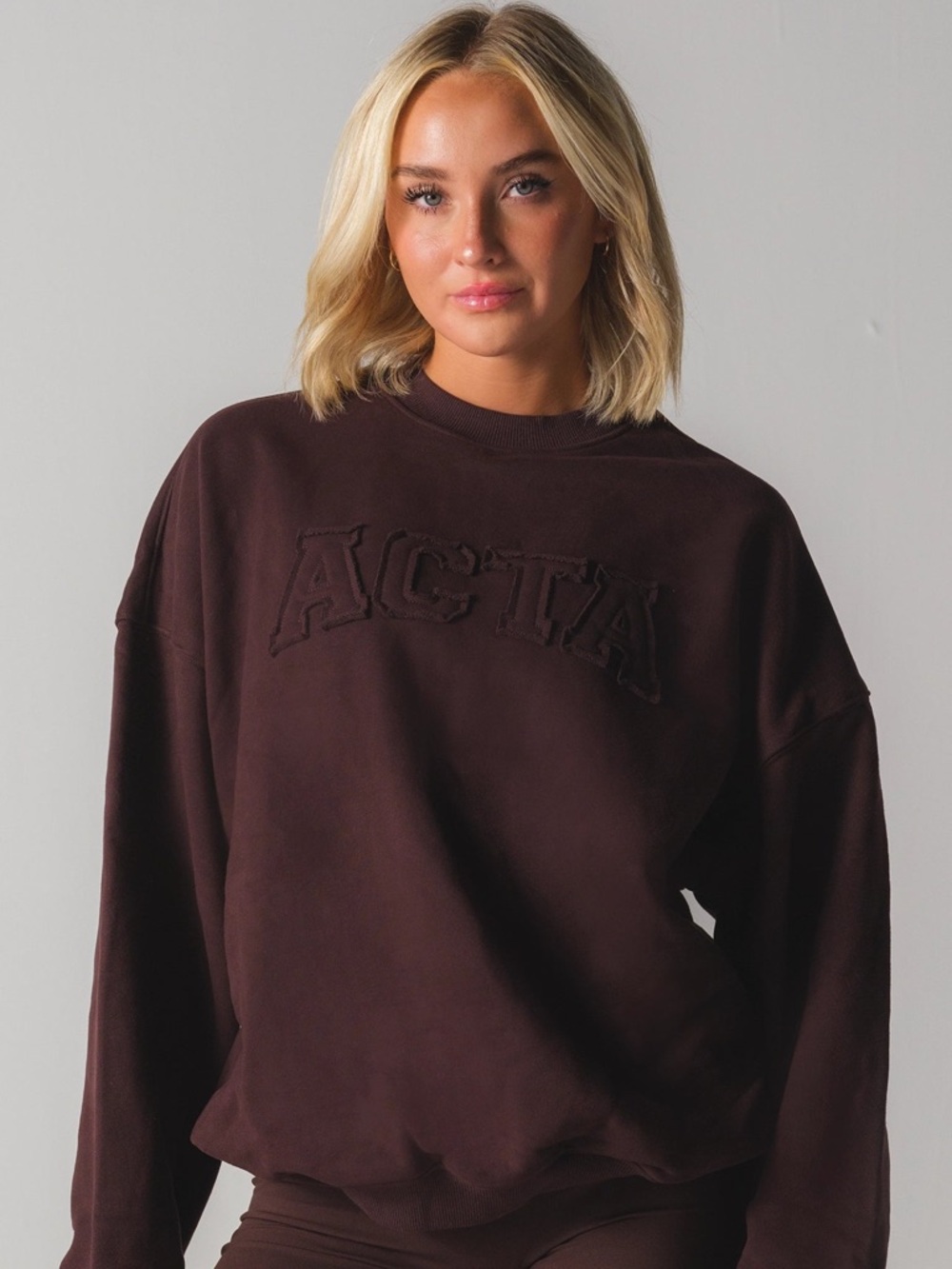 ACTA Women's Chocolate Brown Crewneck Sweatset S/M NEW